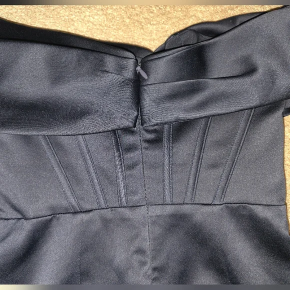 House of CB Nurul Satin Off Shoulder Mini Dress Navy Small - Picture 8 of 11